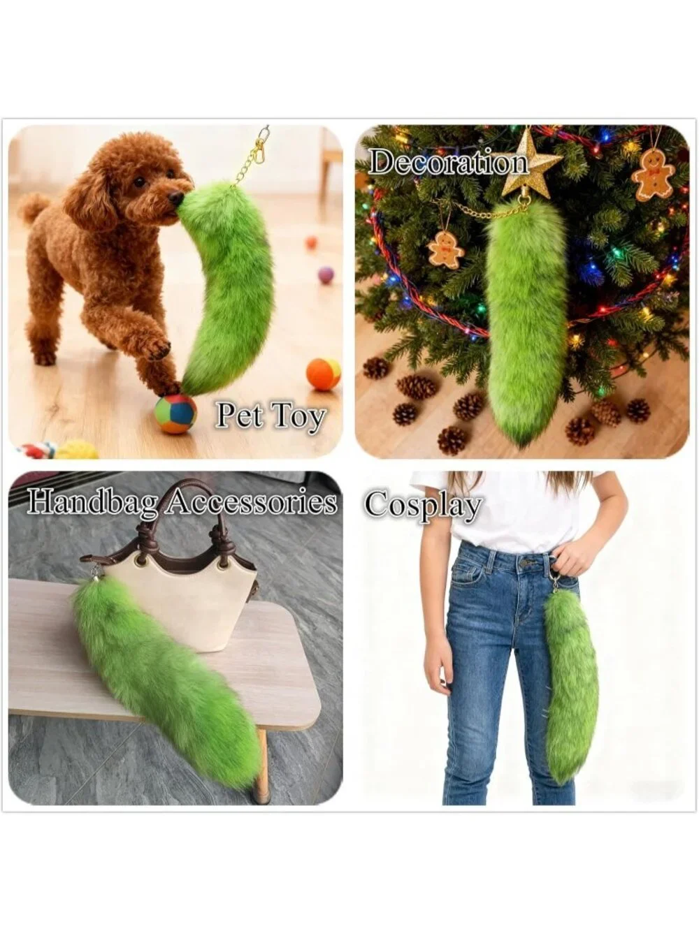 Women's Green Fluffy Fox Tail Cosplay Keychain Birthday Party Costume Handbag